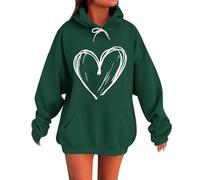 Dyhxuan Hoodie Women's Large Sizes Basic Hoodie with Heart Pattern Casual Long Sleeve Sweatshirt with Hood Loose Fit Long Sleeve Sports Shirt Transition Hoodie Tops Casual Hoodie S-5XL, Green, 5XL