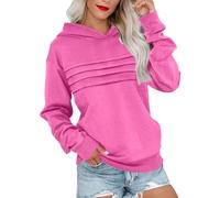 Dyhxuan Hoodie Women's Oversize Elegant Pullover with Pleated Plain Sweatshirt with Hood Casual Long Sleeve Hoodie Autumn Long Sleeve Cotton Hoodie Jumper Casual Hoodie for Women, P-ink, M