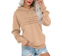 Dyhxuan Hoodie Women's Oversize Elegant Pullover with Pleated Plain Sweatshirt with Hood Casual Long Sleeve Hoodie Autumn Long Sleeve Cotton Hoodie Jumper Casual Hoodie for Women, khaki, L
