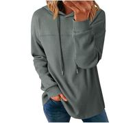 Dyhxuan Hoodie Women's Waffle Patchwork Pullover Drawstring Hoodie Plain Long Sleeve Shirt Trendy Streetwear Pullover Casual Hoodie Autumn Winter Long Sleeve Tops, gray, 3XL