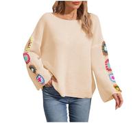 Dyhxuan Knitted Jumper Women's Fashionable Colour Block Splicing Pullover Winter Warm Sweater Long Sleeve Crew Neck Tops Loose Comfortable Long Sleeve Shirt All-Match Jumper for Women Off Shoulder