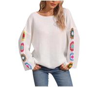 Dyhxuan Knitted Jumper Women's Fashionable Colour Block Splicing Pullover Winter Warm Sweater Long Sleeve Crew Neck Tops Loose Comfortable Long Sleeve Shirt All-Match Jumper for Women Off Shoulder