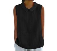 Dyhxuan Linen Blouse Women's Summer Linen Top Sleeveless Turn-Down Collar Shirt Loose Plain Tank Top Lightweight Breathable Summer Blouse Tops Elegant Tank Tops Casual Blouse Tops Tunic Strap Top