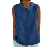 Dyhxuan Linen Blouse Women's Summer Linen Top Sleeveless Turn-Down Collar Shirt Loose Plain Tank Top Lightweight Breathable Summer Blouse Tops Elegant Tank Tops Casual Blouse Tops Tunic Strap Top