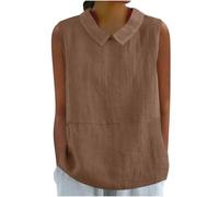 Dyhxuan Linen Blouse Women's Summer Linen Top Sleeveless Turn-Down Collar Shirt Loose Plain Tank Top Lightweight Breathable Summer Blouse Tops Elegant Tank Tops Casual Blouse Tops Tunic Strap Top