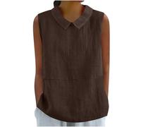 Dyhxuan Linen Blouse Women's Summer Linen Top Sleeveless Turn-Down Collar Shirt Loose Plain Tank Top Lightweight Breathable Summer Blouse Tops Elegant Tank Tops Casual Blouse Tops Tunic Strap Top