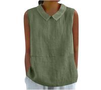 Dyhxuan Linen Blouse Women's Summer Linen Top Sleeveless Turn-Down Collar Shirt Loose Plain Tank Top Lightweight Breathable Summer Blouse Tops Elegant Tank Tops Casual Blouse Tops Tunic Strap Top