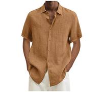 Dyhxuan Linen Shirt Men's Oversize Vintage Plain Long Sleeve Cotton Linen Shirt Long Sleeve Lapel Muslin Shirt Loose Comfortable Casual Shirt Large Sizes Tops Lumberjack Shirt for Men 5XL, #03 Khaki,