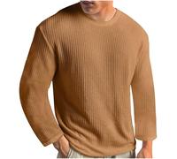 Dyhxuan Long Sleeve Men's Plain Knitted Long Sleeve T-Shirt Casual Crew Neck Pullover Loose Fit Autumn Tops Versatile Long Sleeve Tops Knitted Jumper Large Sizes T-Shirts, yellow, 3XL