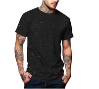 Dyhxuan Men's Glitter T-Shirt Sequins Shirt Summer Short Sleeve Top Cotton Crew Neck T-Shirt Slim Fit Tee Shirt Tops Clubwear Party Wear for Men, black, M
