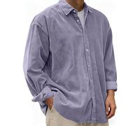 Dyhxuan Men's Long Sleeve Oversize Corduroy Shirt Large Sizes Long Sleeve Shirt Plain Casual Shirt Button Down Long Sleeve Men's Shirt, Purple, 3XL