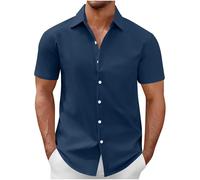 Dyhxuan Men's Short Sleeve Button Down Summer Shirt Business Work Shirts Regular Fit Short Sleeve Shirt Large Sizes Casual Plain Shirt Top Lightweight Summer Shirts Business Shirt S-5XL, blue, XL