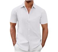 Dyhxuan Men's Short Sleeve Button Down Summer Shirt Business Work Shirts Regular Fit Short Sleeve Shirt Large Sizes Casual Plain Shirt Top Lightweight Summer Shirts Business Shirt S-5XL, White, 4XL