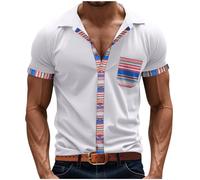 Dyhxuan Men's Short Sleeve Summer Casual Shirt Beach Holiday Shirts Striped Colour Block Men's Shirt Boho Short Sleeve Shirt Regular Fit Summer Shirt Casual Men's Shirts Summer Shirts, White, XL