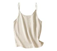 Dyhxuan Muslin Women's Tank Top Sexy Plain Sleeveless Camis Spaghetti Strap Crop Tops Cotton Linen Camisole Summer Crew Neck Vest All-Match Cosy Crop Tops, beige, XXL