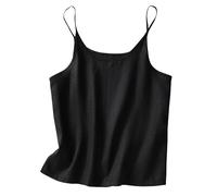 Dyhxuan Muslin Women's Tank Top Sexy Plain Sleeveless Camis Spaghetti Strap Crop Tops Cotton Linen Camisole Summer Crew Neck Vest All-Match Cosy Crop Tops, black, M