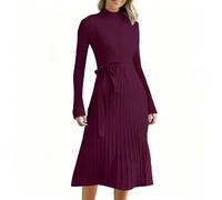 Dyhxuan Pullover Dress Women's Half Turtleneck Knitted Jumper Dress Long Sleeve Winter Dresses Elegant Ruffle Dress Plain Maxi Dress Casual Autumn Dress, red, XL