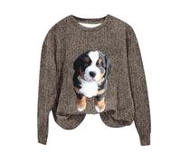Dyhxuan Pullover Women's Dog Print Sweatshirt Oversize Long Sleeve Tops Casual Crew Neck Jumper Pet Pattern Long Sleeve Shirt Autumn Tops, brown, XL