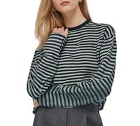 Dyhxuan Striped Shirt Women's Basic Long Sleeve Shirt Short Striped Tops Loose Fit Crew Neck T-Shirt Cropped Long Sleeve Blouse Casual Pullover T-Shirt Trendy Women Tops S-2XL, Army Green, S