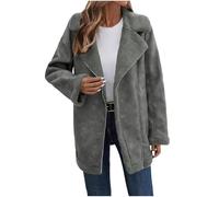 Dyhxuan Suede Jacket, Women's Fleece Lined Winter Jacket, Lapels, Faux Leather Jacket, Elegant Outdoor Jacket, Vintage Leather Jacket, Long Sleeve Fleece Jacket with Zip, darkgray, XL