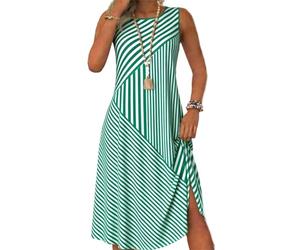 Dyhxuan Summer Dress Women's Striped Patchwork Casual Dresses Sleeveless Tunic Dress Round Neck Beach Dress Casual Tank Dresses