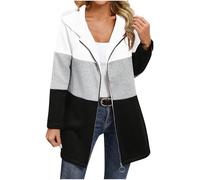 Dyhxuan Sweat Jacket Women's Colour Block Sweatshirt Jacket Long Cotton Autumn Jacket Sporty Style Hooded Jacket Leisure Long Sleeve Jacket Zip Hoodie Loose Hoodie Coat for Women, White, XL