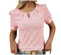 Dyhxuan T Shirt Women's Hollow Crew Neck Tops Summer Knitted Short Sleeve T-Shirt Vintage Cotton Blouse Casual Fashionable T-Shirt Tunic Elegant Blouse Shirt Comfortable Breathable Blouse Shirt Tops,
