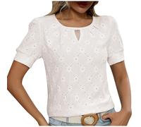 Dyhxuan T Shirt Women's Hollow Crew Neck Tops Summer Knitted Short Sleeve T-Shirt Vintage Cotton Blouse Casual Fashionable T-Shirt Tunic Elegant Blouse Shirt Comfortable Breathable Blouse Shirt Tops,
