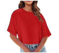 Dyhxuan T Shirt Women's Short Basic Shirt Summer Short Sleeve T-Shirt Plain Crew Neck Tops Casual Versatile Women T-Shirt Blouse Loose Crop Top Fashionable Cropped Blouses Casual Streetwear Tops, red