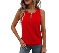 Dyhxuan Tank Top Women's Keyhole Collar Top Summer Eyelet Embroidery Tank Top Plain Stretch Tank Tops Aesthetic Summer Top Vest Breathable Sleeveless Blouse Fashionable Blouse Top Tank Top, red, M