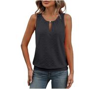 Dyhxuan Tank Top Women's Keyhole Collar Top Summer Eyelet Embroidery Tank Top Plain Stretch Tank Tops Aesthetic Summer Top Vest Breathable Sleeveless Blouse Fashionable Blouse Top Tank Top, black, XXL