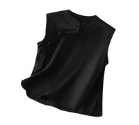 Dyhxuan Tank Top Women's Sleeveless Blouse with Side Buttons Vintage Summer Undershirt Plain T-Shirt Tank Tops Loose Crew Neck Blouse Tops All-Match Tops for Women Beach Blouse Shirt Blouse, black, L