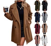 Dyhxuan Teddy Fleece Coat Women's Elegant Lapel Fleece Coat Double Breasted Plush Trench Coat Soft Teddy Jacket Warm Winter Coat Outdoor Winter Jacket Fleece Jacket Plain Plush Coat Trench Coat, dark