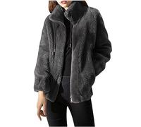 Dyhxuan Teddy Fleece Jacket Women's Warm Winter Jacket Full Zip Stand-Up Collar Fleece Jacket Plain Transition Jacket Plush Jacket with Pocket, gray, XL