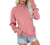 Dyhxuan Turtleneck Pullover Women's Turtleneck Sweatshirt Without Hood Plain Long Sleeve Pullover Casual Sports Shirt with Pocket Sport Style Long Sleeve Shirt Autumn Winter Jumper Fashion Women Tops