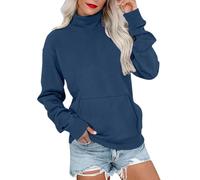 Dyhxuan Turtleneck Pullover Women's Turtleneck Sweatshirt Without Hood Plain Long Sleeve Pullover Casual Sports Shirt with Pocket Sport Style Long Sleeve Shirt Autumn Winter Jumper Fashion Women Tops