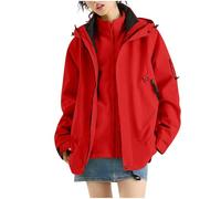 Dyhxuan Women's 3-in-1 Jacket with Fleece Jacket Waterproof Rain Jacket Windproof Warm Winter Jacket Double Jacket Functional Jacket with Hood Autumn Winter Softshell Jacket Transition Jacket, red, L