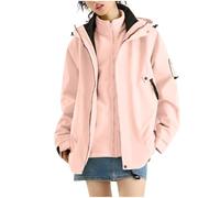 Dyhxuan Women's 3-in-1 Jacket with Fleece Jacket Waterproof Rain Jacket Windproof Warm Winter Jacket Double Jacket Functional Jacket with Hood Autumn Winter Softshell Jacket Transition Jacket, pink
