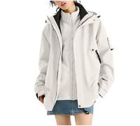 Dyhxuan Women's 3-in-1 Jacket with Fleece Jacket Waterproof Rain Jacket Windproof Warm Winter Jacket Double Jacket Functional Jacket with Hood Autumn Winter Softshell Jacket Transition Jacket, White