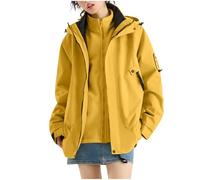 Dyhxuan Women's 3-in-1 Jacket with Fleece Jacket Waterproof Rain Jacket Windproof Warm Winter Jacket Double Jacket Functional Jacket with Hood Autumn Winter Softshell Jacket Transition Jacket, yellow