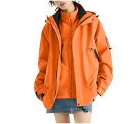 Dyhxuan Women's 3-in-1 Jacket with Fleece Jacket Waterproof Rain Jacket Windproof Warm Winter Jacket Double Jacket Functional Jacket with Hood Autumn Winter Softshell Jacket Transition Jacket, orange