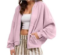 Dyhxuan Women's Bomber Jacket Casual Sweat Jacket Plain Zip Pilot Jacket Short College Jacket Girls Transition Jacket Trendy Aviator Jacket Autumn Jacket, pink, S