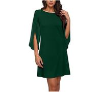 Dyhxuan Women's Dress Elegant Chiffon Dresses Short Cocktail Dress 3/4 Sleeve Evening Dress Light Airy Summer Dresses Elegant Party Dress Knee-Length Prom Dresses, Green, M