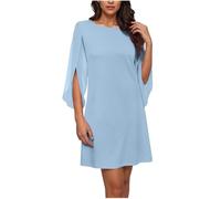 Dyhxuan Women's Dress Elegant Chiffon Dresses Short Cocktail Dress 3/4 Sleeve Evening Dress Light Airy Summer Dresses Elegant Party Dress Knee-Length Prom Dresses, lightblue, M
