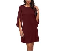 Dyhxuan Women's Dress Elegant Chiffon Dresses Short Cocktail Dress 3/4 Sleeve Evening Dress Light Airy Summer Dresses Elegant Party Dress Knee-Length Prom Dresses, Wine Red, XXL