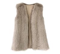 Dyhxuan Women's Elegant Faux Fur Vests Sleeveless V-Neck Fur Jacket Open Front Plush Vest Faux Fur Vest Fluffy Fur Coat Warm Women's Vest, khaki, XL