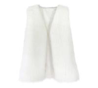 Dyhxuan Women's Elegant Faux Fur Vests Sleeveless V-Neck Fur Jacket Open Front Plush Vest Faux Fur Vest Fluffy Fur Coat Warm Women's Vest, White, L