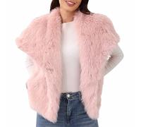 Dyhxuan Women's Elegant Sleeveless Fur Coat Exquisite Faux Fur Vest Lapel Fur Jacket Loose Plush Vest Fashionable Fur Jacket, pink, M
