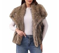 Dyhxuan Women's Elegant Sleeveless Fur Coat Exquisite Faux Fur Vest Lapel Fur Jacket Loose Plush Vest Fashionable Fur Jacket, coffee, L