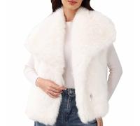 Dyhxuan Women's Elegant Sleeveless Fur Coat Exquisite Faux Fur Vest Lapel Fur Jacket Loose Plush Vest Fashionable Fur Jacket, White, L
